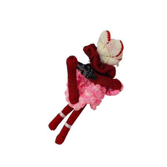 Vintage Cloth Mouse in Tutu Pin Red Pink 2.25" Ballerina - Picture 4 of 5